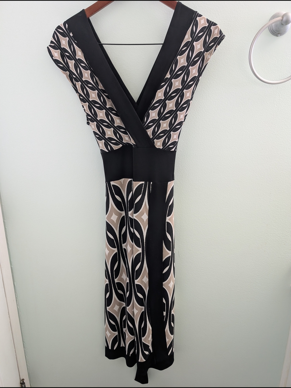 le chateau Black and Beige Geometric Maxi Dress